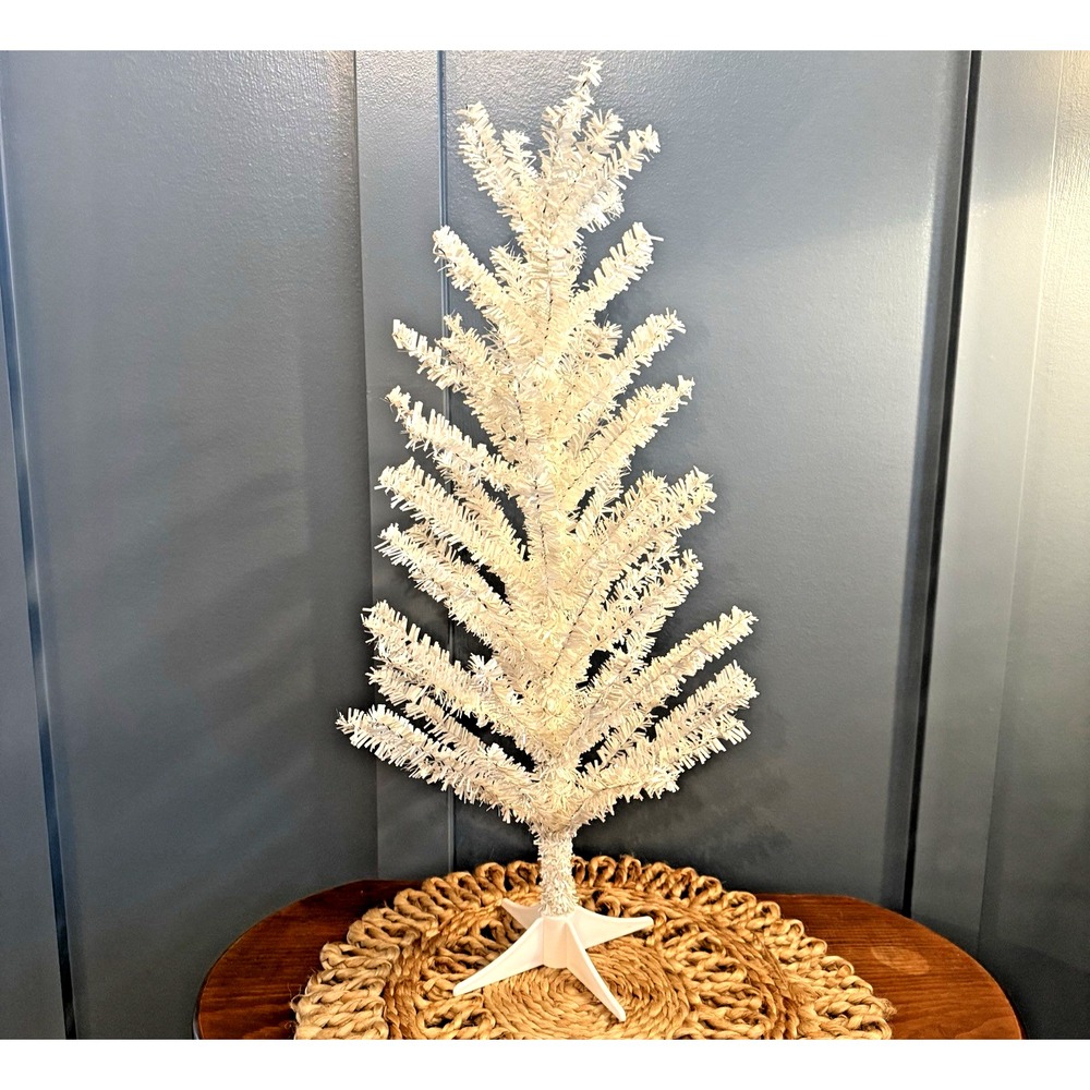 Vintage White Tinsel Christmas Tree 25" Tabletop Retro Holiday Decor